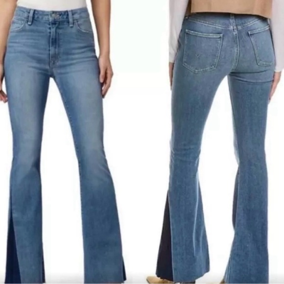 Hudson Jeans Denim - Hudson Heidi High-Rise Flare Psychedelic Jean Womans Size 24 Two Tone Raw Hem